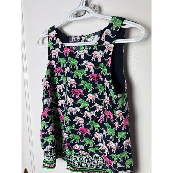 Crown & Ivy Tank Top Blouse Women's Petite Small Elephant Pink Green Preppy - Picture 6 of 6